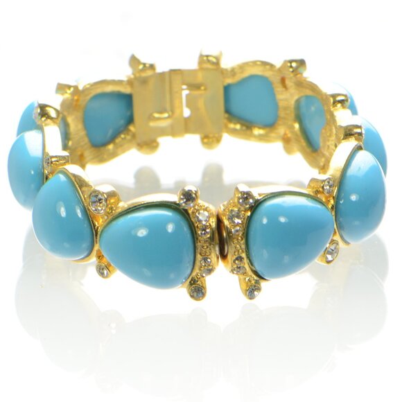 Kenneth Jay Lane Crystal & Triangle Cabochon Hinged Bracelet - Picture 3 of 6